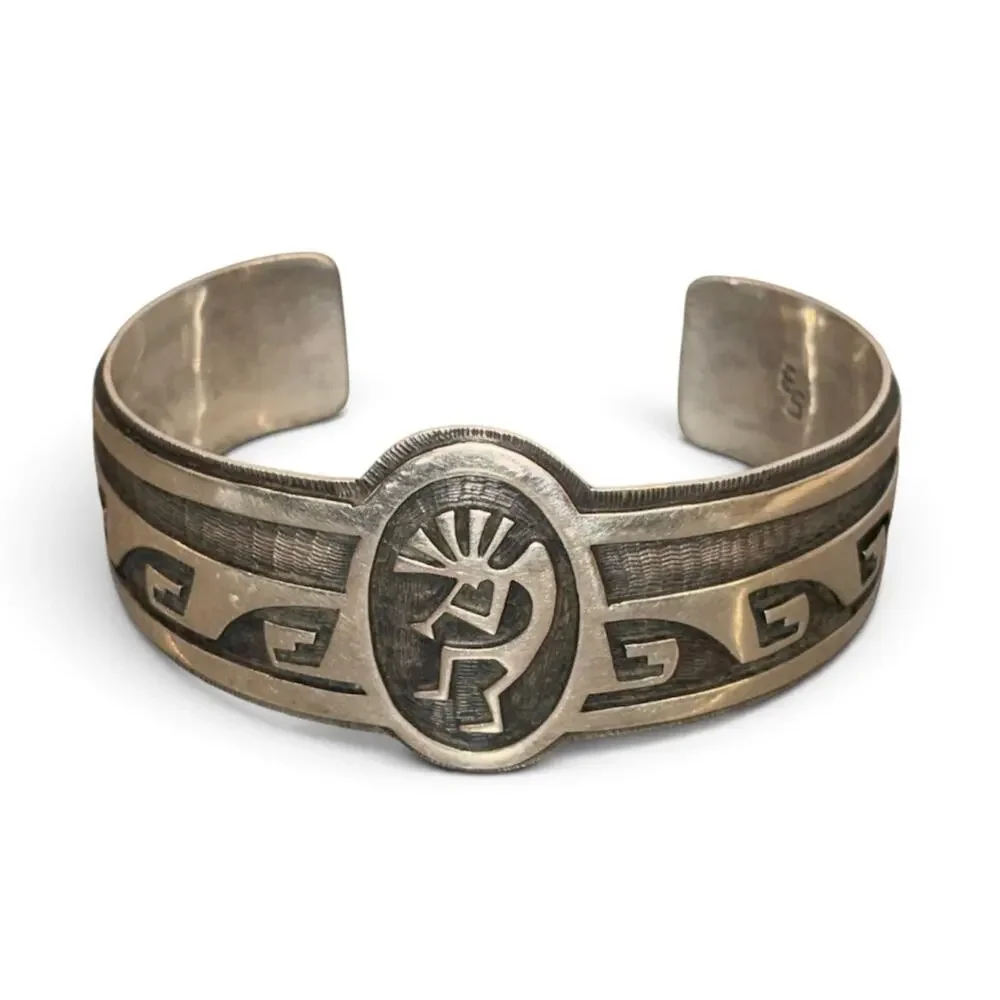 Vintage Elgene Sehongva HOPI Sterling Silver Dancing Overlay Cuff Bracelet